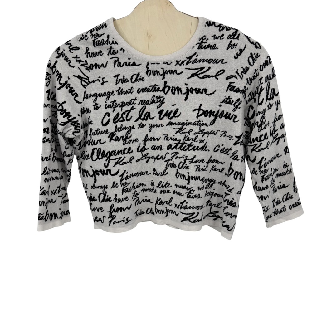 Karl Lagerfeld Paris Sweater Women 2X White Black Script Print C'est La Vie Chic